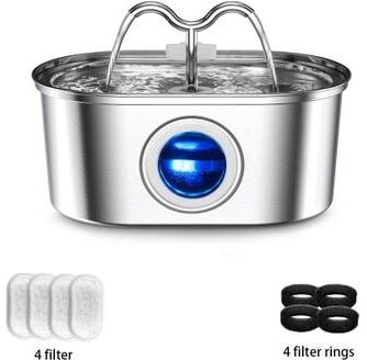 Inspired Finds 108oz Stainless Steel Cat Water Fountain With LED Light & Silent Pump filter Element Set