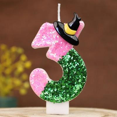 Uplift Essentials Witch Themed Pink & Green Number Birthday Candles For Cakes 3