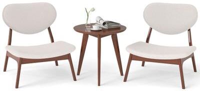 Costway Accent Chairs Set of 2 with Side Table and Solid Wood Frame-Beige