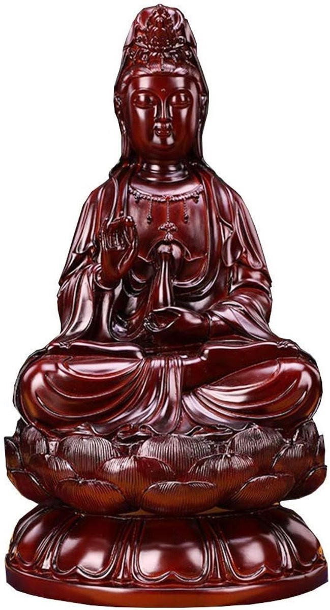 Guan Yin Zittend Ornament - Boeddha Beeldje met Lotus - Decoratie voor op Tafel