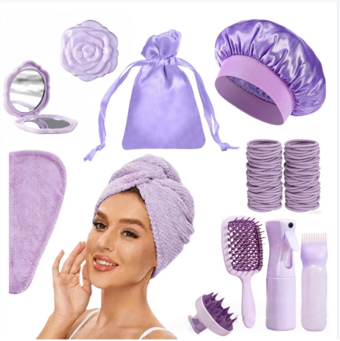 INF Voluminisierendes Damen-Haarstyling-Bürsten-Set – Satin-Mehrzweck-Haartools mit nachfüllbarer Sprühflasche Violett