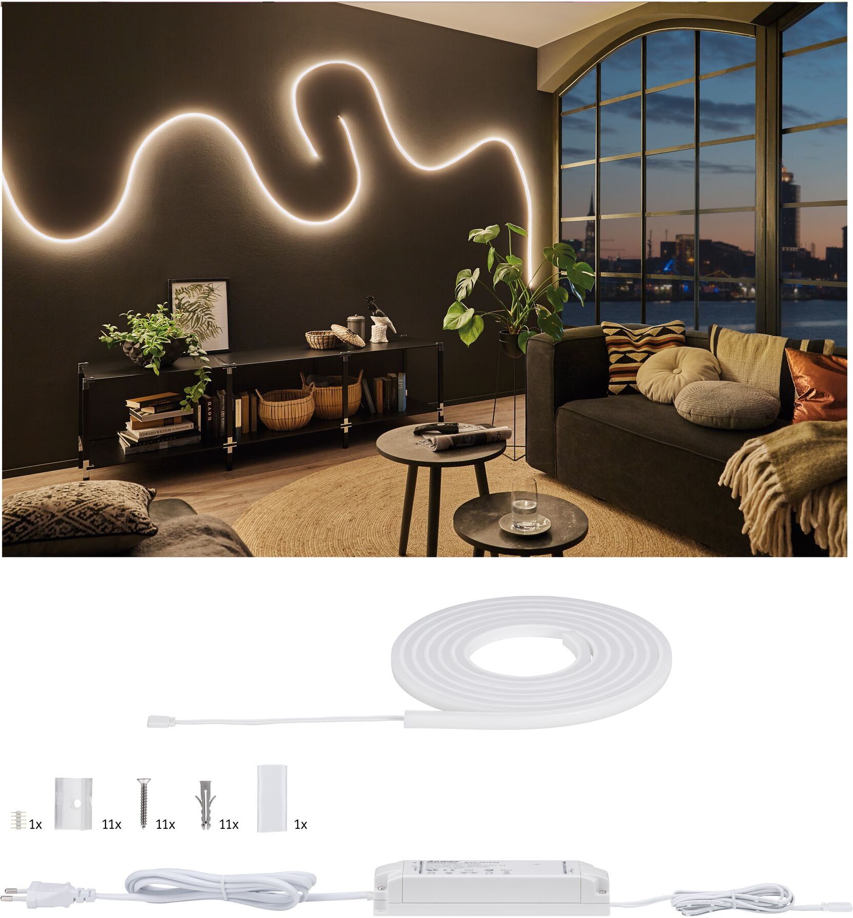 PAULMANN LED-Streifen "MaxLED Flow Basisset 3m Warmweiß 37W", weiß, Gesamtlänge 5,87m, Lichterketten, LED-Streifen