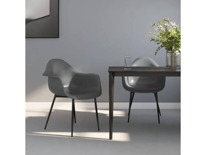 RJPLMFV Essstühle, 2 Stück, Grau, PP Robuste Metallbeine, ergonomische gebogene Rückenlehne, Kapazität 110 kg, leicht zu reinigen