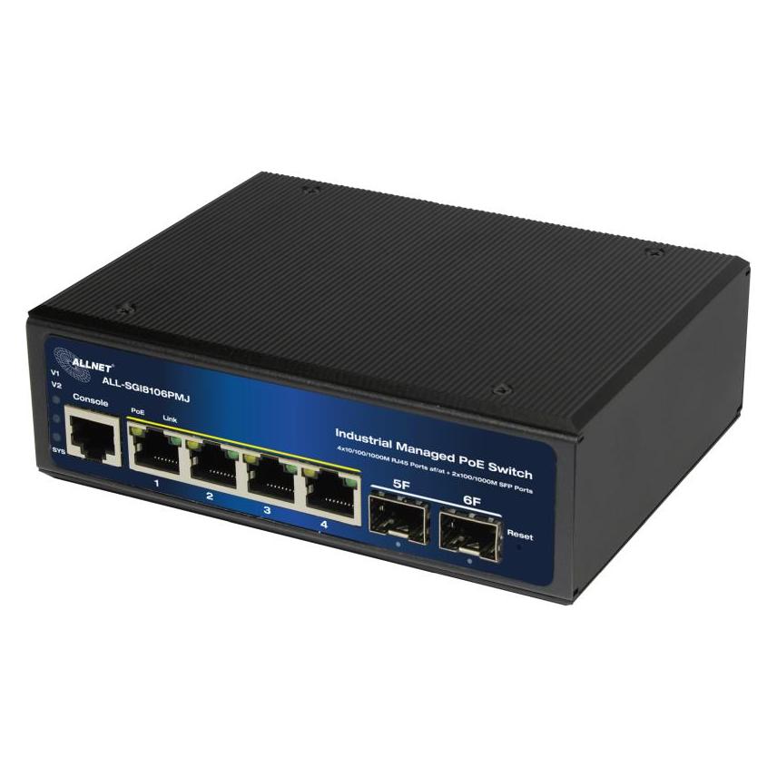 Allnet Switch industrial full managed Layer2+ 6 Port GbE &bull PoE Budget 120W &bull 4x PoE at &bull (6 Ports) (ALL-SGI8106PMJ)