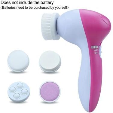 Inspired Living 5 in 1 Electric Facial Cleansing Brush Deep Face Cleansing Brush And Facial Exfoliating Brush Kit pink