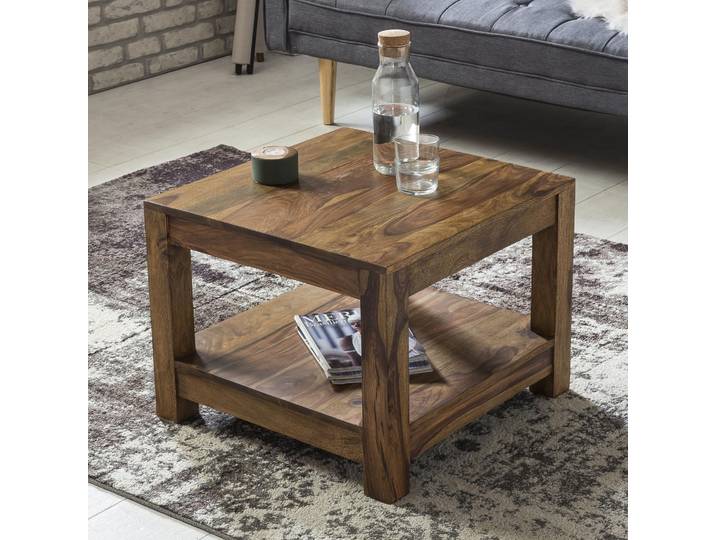 FineBuy Table basse en bois massif 60x45x60 cm Table d'appoint style campagne Table de salon avec rangement Elégant Petit Ko