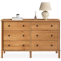 Idimex, Kommode + Sideboard, Kommode APOANA aus Massivholz mit 6 Schubladen – Kastanie farben (132 x 40 x 83 cm)