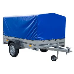 PKW-Anhänger GARDEN TRAILER 230 FD mit Stützrad, 80 cm hohem Spriegel und blauer Plane