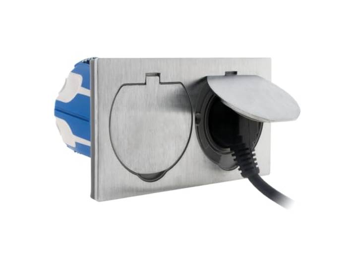 Zenitech Prise de Sol Réf. 135145 IP55 2P+T 16A Encastrable Extérieur Finition Aluminium Brossé\, Clapets de Protection\, Bornes Automatiques\, Câblage sans Vis\, Puissance 3680W\, Certifiée NF
