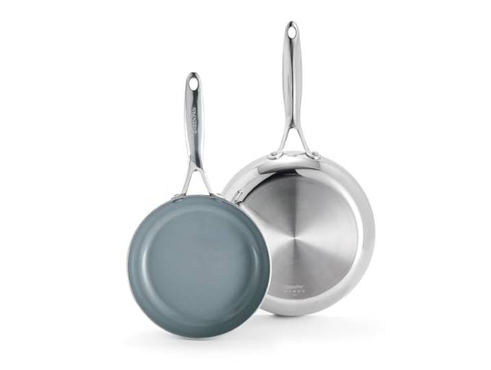 GreenPan Valencia Pro Bratpfannen-Set, dreilagig, Edelstahl, 20,3 cm und 25,4 cm, gesunde Keramik-Antihaftbeschichtung, PFAS-frei, PFOA-freie Beschichtung, mehrfach verkleidetes Kochgeschirr,
