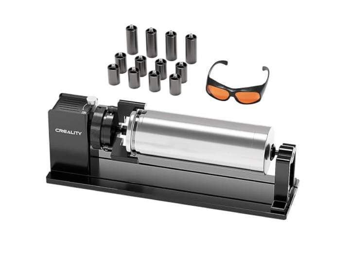 Creality Rotary Roller Pro Kit für Falcon A1, 4-in-1 Laser Rotationsmodul mit 12 Erhöhungen & Schutzbrille, Spannfutter für Zylinder, Ringe, Becher & Kugeln, DIY Personalisierung Zubehör