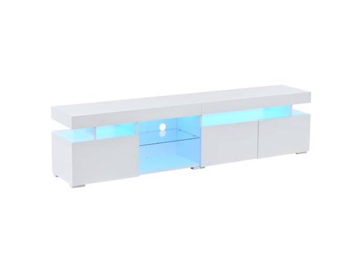 TV-Weiß TV-Schrank 180x35x45 cm mit LED App Steuerung Weiß Hochglanz, PB + Glas, 180 x 35 x 45 cm, App-Steuerung LED, TV bis 80 Zoll, Montage
