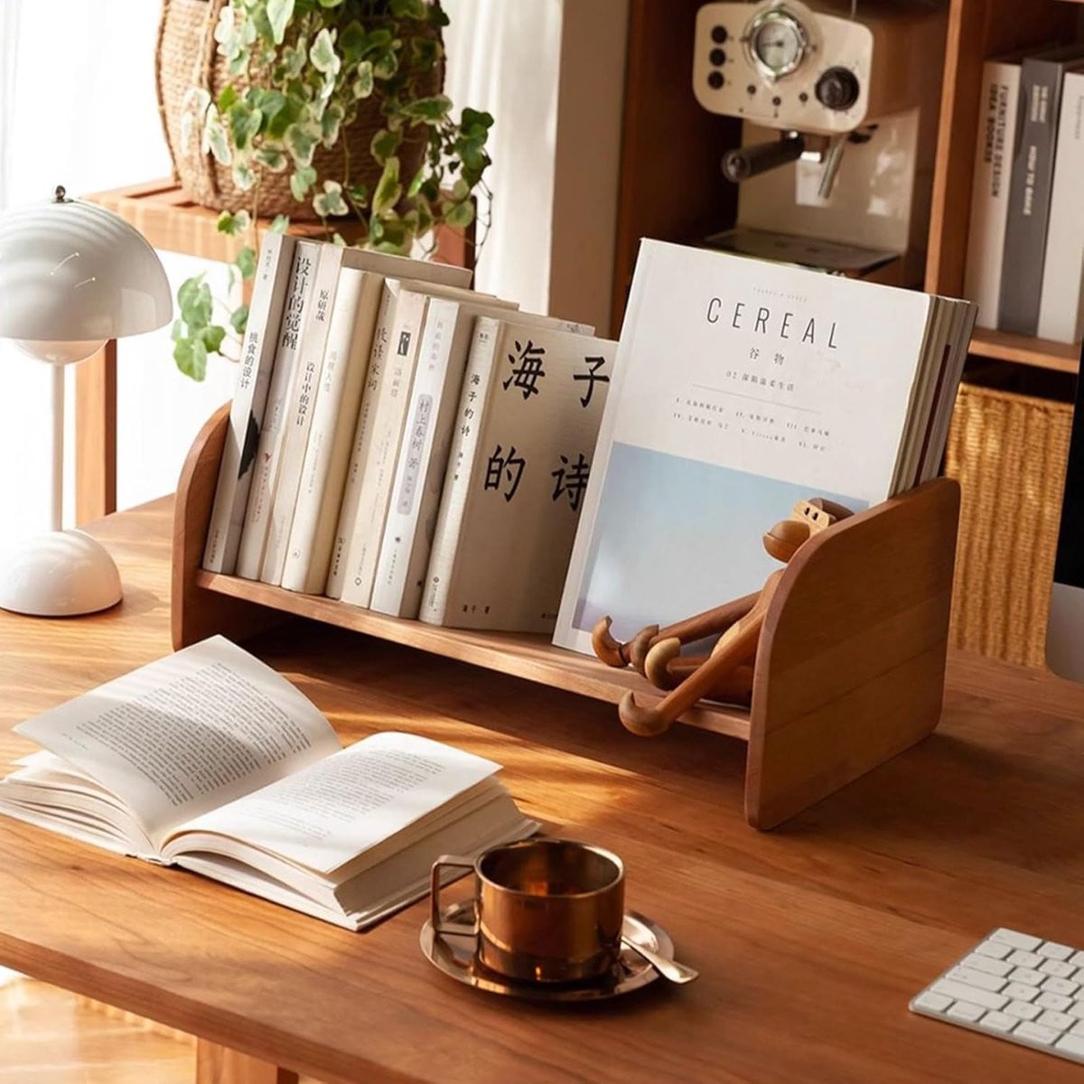 Mini Bureauplank met Opbergrek voor Boeken in Houtkleur