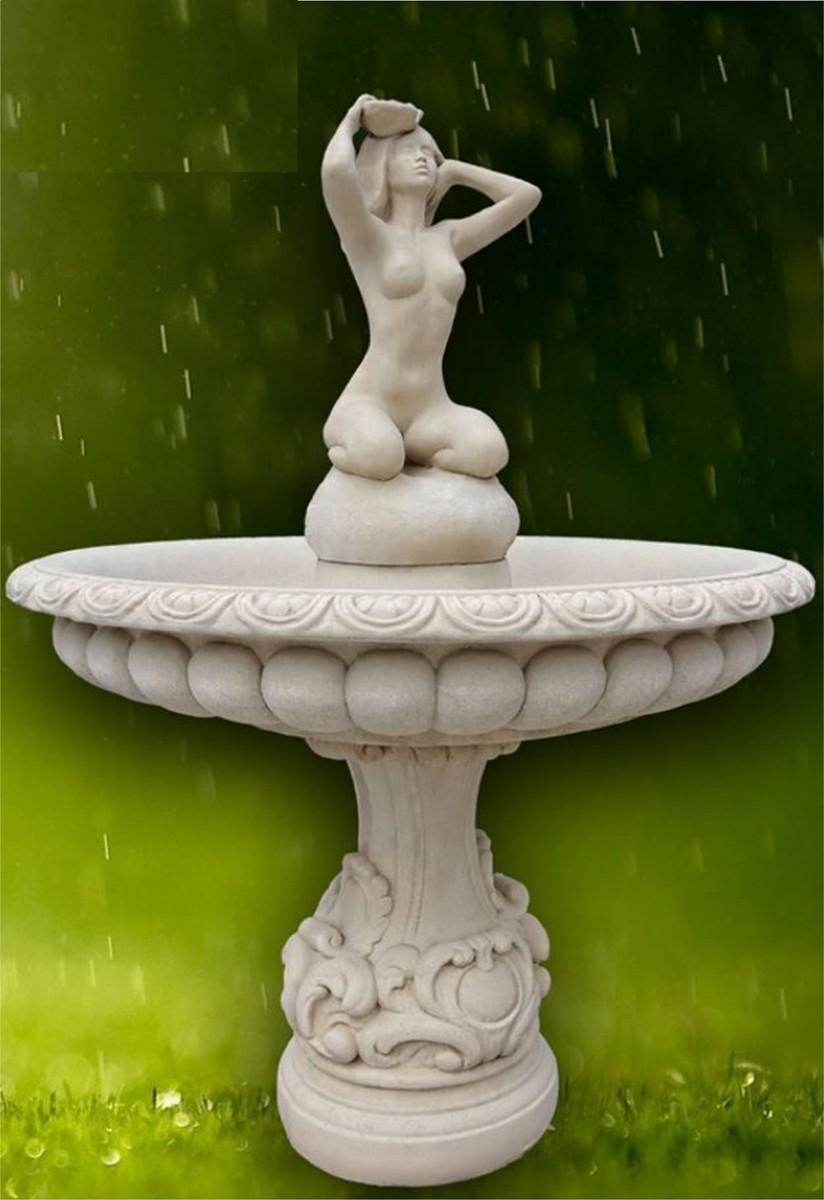 Casa Padrino Jugendstil Springbrunnen Grau Ø 114 x H. 160 cm - Prunkvoller Gartenbrunnen - Gartendeko Brunnen - Barock & Jugendstil Garten Deko Accessoires