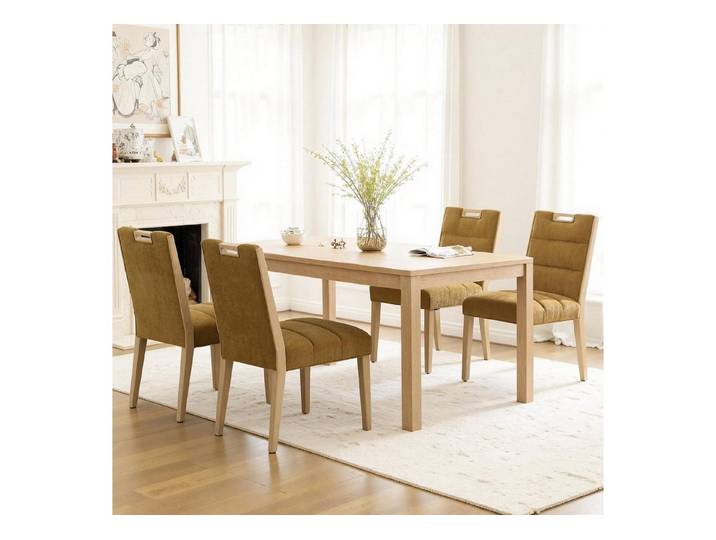 LuxusKollektion Polsterstuhl Esszimmerstühle Polsterstuhl Chenille Holzbeine Griff Set 4 Gelb