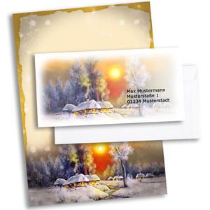 Böttcher-AG Weihnachtsbriefpapier dorf, Winterdorf, A4, 90 g/m², 50 Blatt + 50 Umschläge