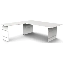 Kerkmann, Schreibtisch, Schreibtisch Form4 200 Wangen-Gestell 200x100x68-76cm / Anbau 120x80cm weiss (200 x 220 x 76 cm)