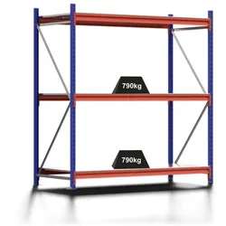 PROREGAL Weitspannregal MOOSE Stecksystem Omega-Profil, Grundregal, HxBxT 200x185x80cm, 3 Ebenen, Stahlplatten-Fachboden, Fachlast 790kg, Blau/Orange