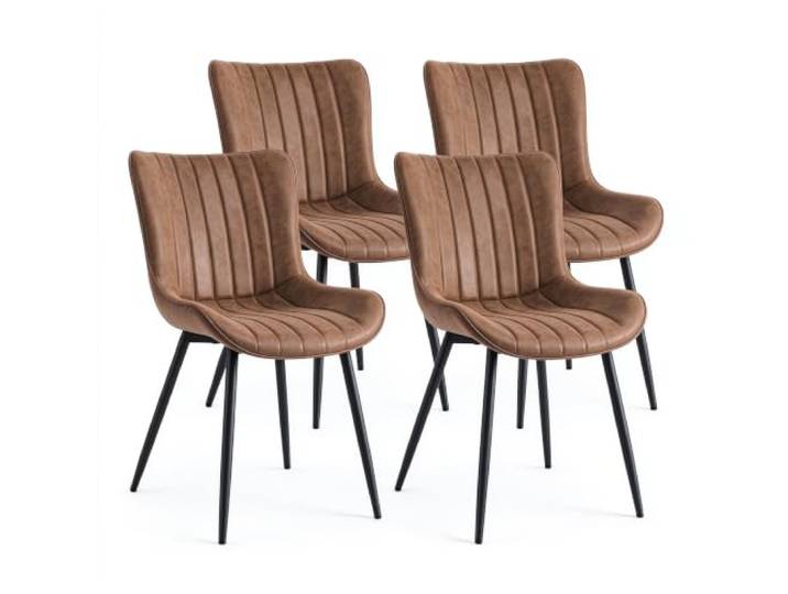 GarveeHome 4er-Set Mid-Century Esszimmerstühle Aus Kunstleder 136 kg Belastbarkeit Braun
