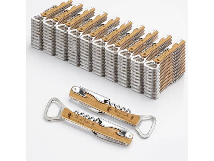 100 Stück Personalisierter Flaschenöffner Holz Beidseitige Gravur Bieröffner Hochzeitsgeschenk für Gäste Geschenk für Weihnachten Geburtstag Jubiläum Hochzeit