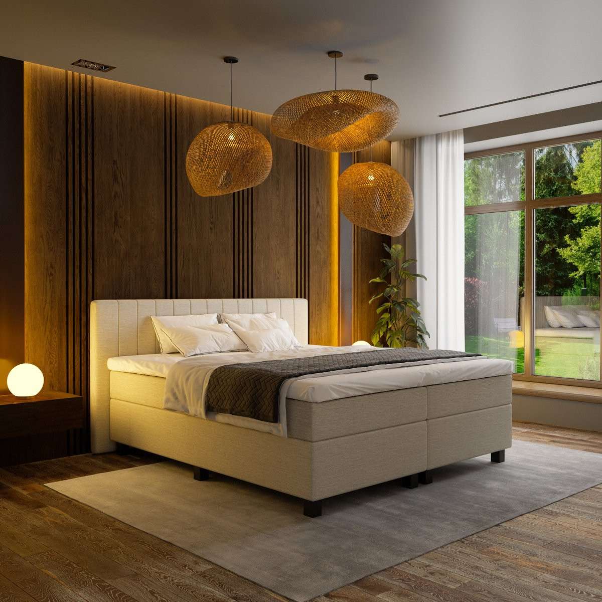 Mörgenn Boxspring Douze met Pocketvering en 12-Baans Hoofdbord, Teddy Beige, 160x210 cm