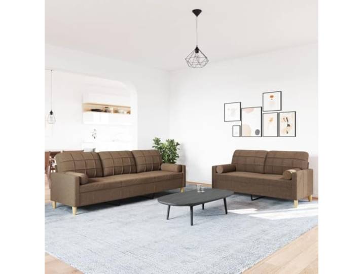 KTHLBRH Set aus 2 braunen Sofas mit 4 Kissen, Stoff aus Polyester Gestell aus robustem Metall, Polsterung aus Schaumstoff, 2-Sitzer 157 cm, 3-Sitzer 226 cm