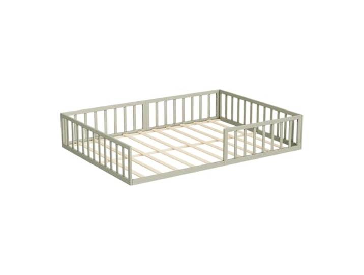 VitaliSpa Bodenbett Minno 140x200, Kinderbett aus Metall, Montessori Bett mit Rausfallschutz, niedrige Einstiegshöhe, Greige
