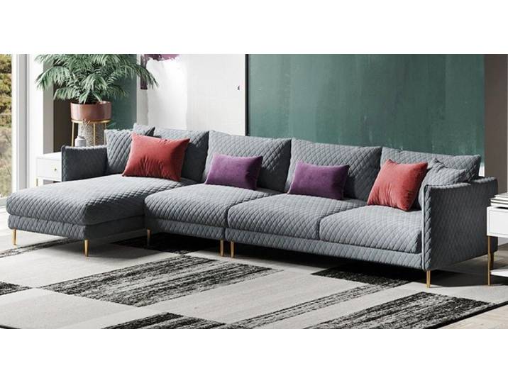 JVmoebel Ecksofa Graues Polstersofa mit Edelstahlfüßen und hoher Sitzqualität, Made in Europa