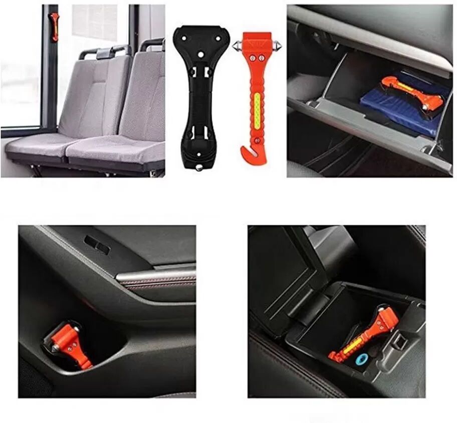 INF Auto Sicherheitshammer mit Basis – Notfall Fensterbrecher & Gurtschneider