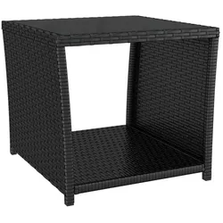 vidaXL Beistelltisch mit Glasplatte Schwarz Poly Rattan & Hartglas