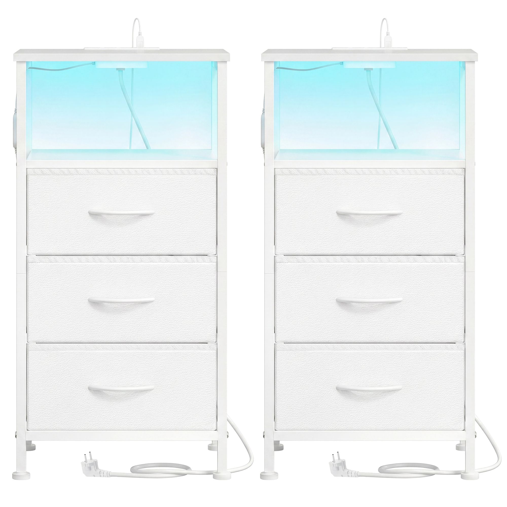 SONGMICS Nachttisch mit LED-Beleuchtung und Ladestation LGSB35203W102