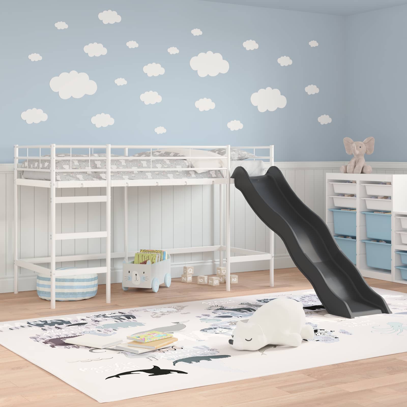vidaXL Lit superposé pour enfants avec toboggan Blanc et anthracite