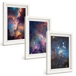 BILDER SET 3er Set - 20x30 cm Weißer Rahmen - Kosmische Sternenlandschaften