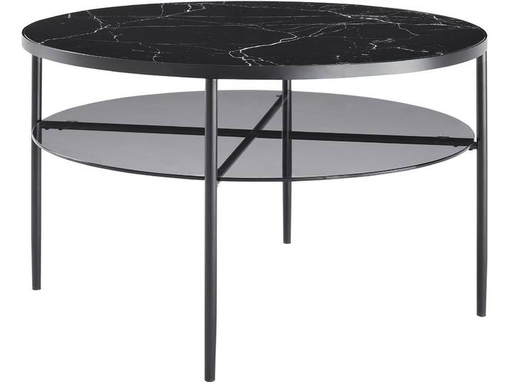 Couchtisch SALESFEVER Designer Couchtisch , schwarz, B:81cm H:45cm T:81cm, Metall, Glas, Tische, Couchtisch, Tischplatte in Marmoroptik