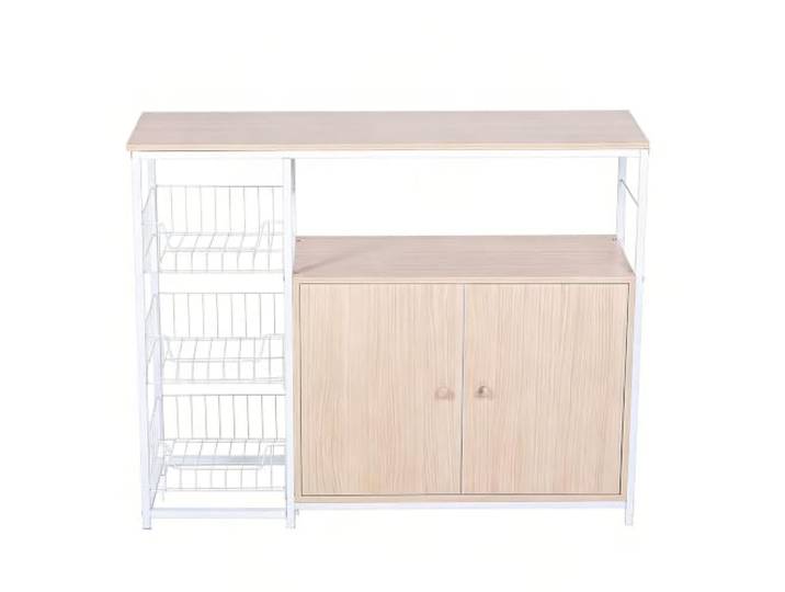 Glaeptio Küchenschrank Sideboard mit Belüfteten Drahtkörben Weißeiche Unterstützt schwere Gegenstände, ohne zu wackeln. Perforierte Körbe fördern die Luftzirkulation für die Produkte