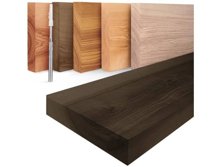 LAMO Manufaktur Étagère flottante murale bois avec fixation invisible Etagere murale 60 cm Couleur : noir Bord : droit