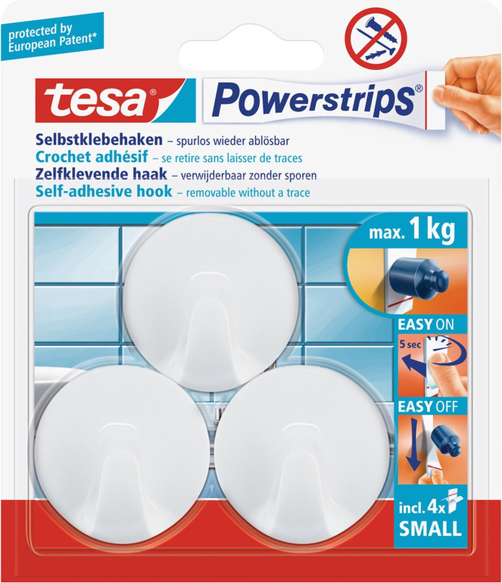 Tesa Powerstrips ronde haken small - 9 stuks - Verwijderbare haken