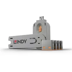 Lindy 40453 Schnittstellenblockierung Schnittstellenblockierung + Schlüssel USB Typ-A Orange Acrylnitril-Butadien-Styrol (ABS) 5 Stück(e)