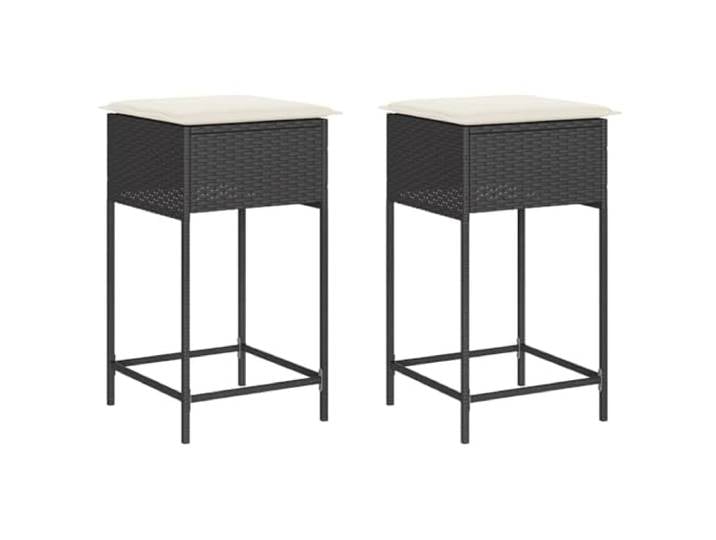 GHVBNMF 2er Set Garten Barhocker mit Kissen Schwarz PE Rattan Stabiles 2er Set Bistro Stehtischstühle für Balkon und Terrasse mit gemütlichen Sitzpolstern in Cremeweiß.