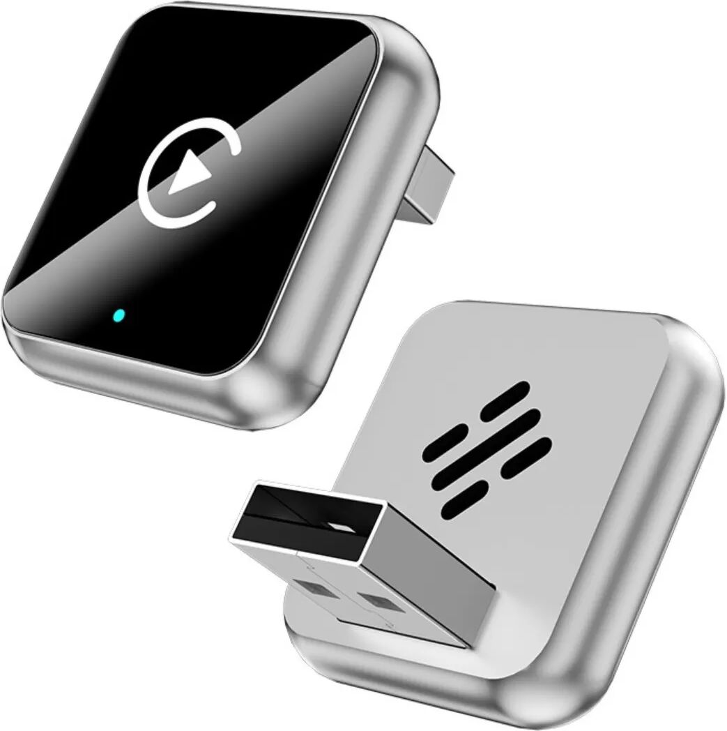 INF Smart Carplay Android Auto 2-in-1 Wireless Adapter – Metall & Glas Design Silber