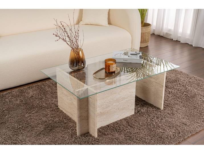 Skye Decor\, Vetrino - Travertine\, tables basses\, travertin\, verre\, 105 x 40 x 65 cm