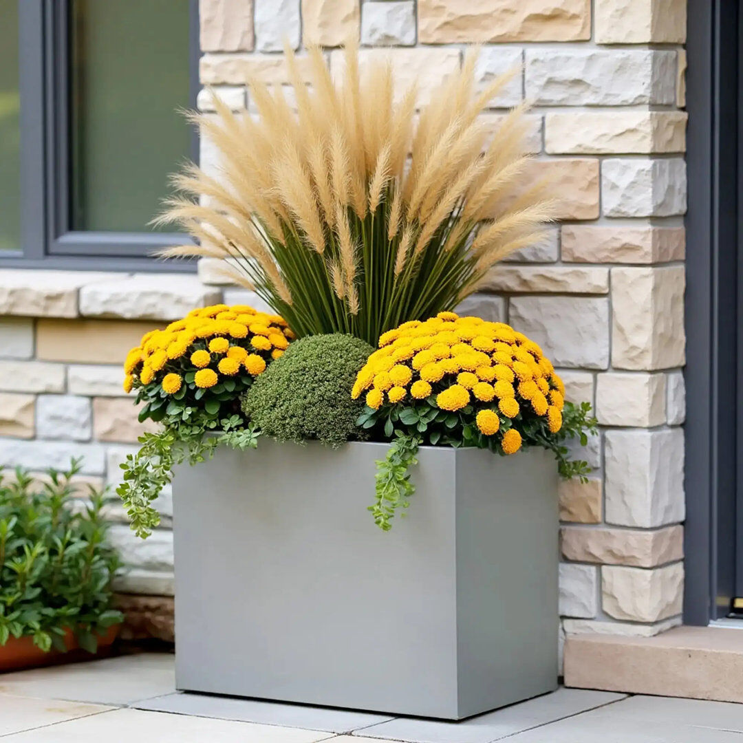 HORTICO Frostproof, Concrete Effect Garden Planter Pot with Drainage Holes Grey 40cm H x 50cm W x 20cm D