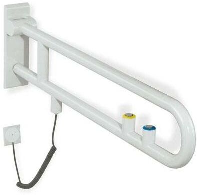 Hewi 801 E-Stützklappgriff 801.50.72036 900 mm, koralle, Spül-/Funktionstaste, gelber Ring
