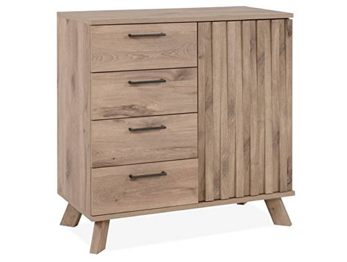 DEINE TANTE EMMA 003449 Kommode Wellington 01A Schubladen Schweden Eiche 3D Reliefoptik Push-to-Open ca. 84 x 85 x 40 cm