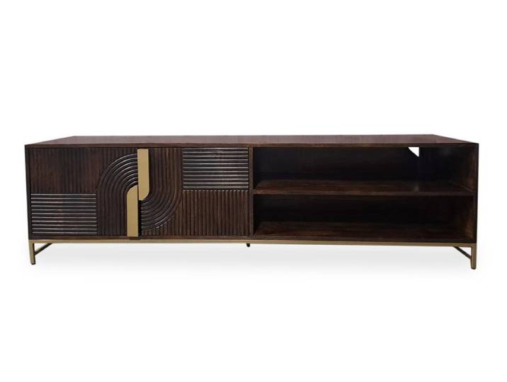 TV Board 180cm 'Marvello' Mango mahagoni & Metall goldfarbig hängend oder stehend