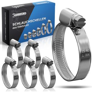 GARSIDURO Schlauchschelle SGS-W4-025040-10, Klasse W4, Set, Ø 25 - 40 mm, mit Schneckengewinde, Edelstahl, 10 Stück