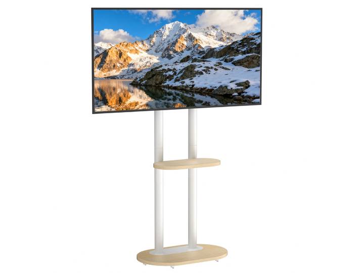 Support de sol roulant pour TV de 40 à 75 pouces, support de chariot TV réglable en hauteur avec étagères et roues, charge maximale de 60KG