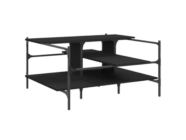 Schwarz Couchtisch 100x100x48,5cm Holzwerkstoff Stahlbeine, starke Arbeitsplatte, Stauraum, feuchtigkeitsbeständig, für Wohnzimmer