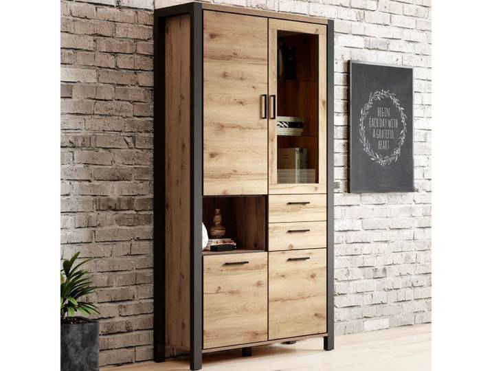 Lomadox Vitrine ACCRA-83 Taurus Eiche Nb. mit LED Beleuchtung 100/200/41 cm