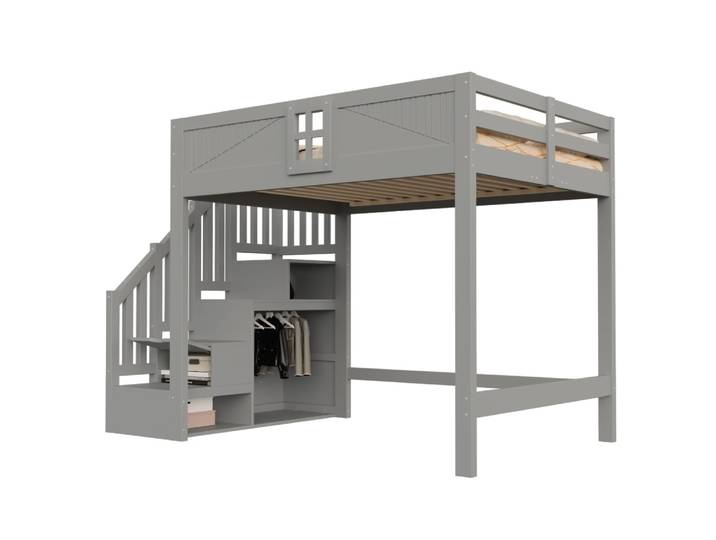 Lit mezzanine en pin gris 140 x 200 cm